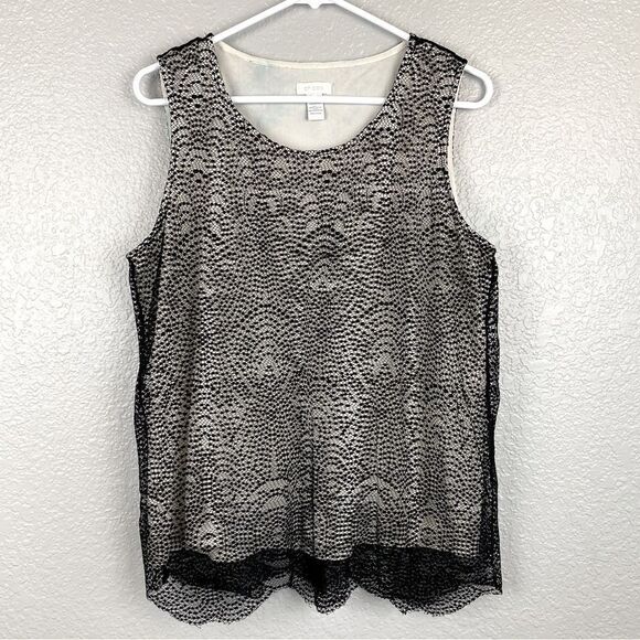 Chico's Scalloped Hem Lace Overlay Layla Lacy Pullover Tank Top Black Size 2 - Picture 1 of 6